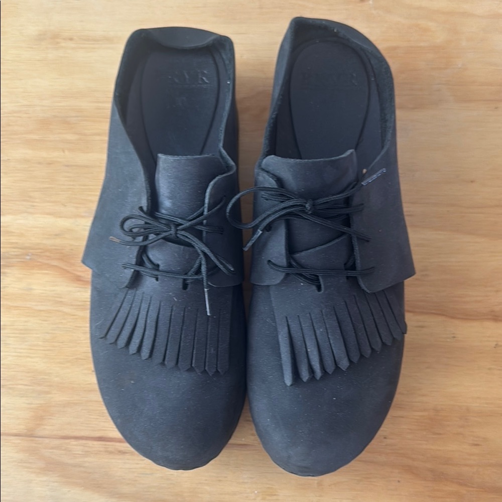 Bryr Black Fringe Lace-Up Mules